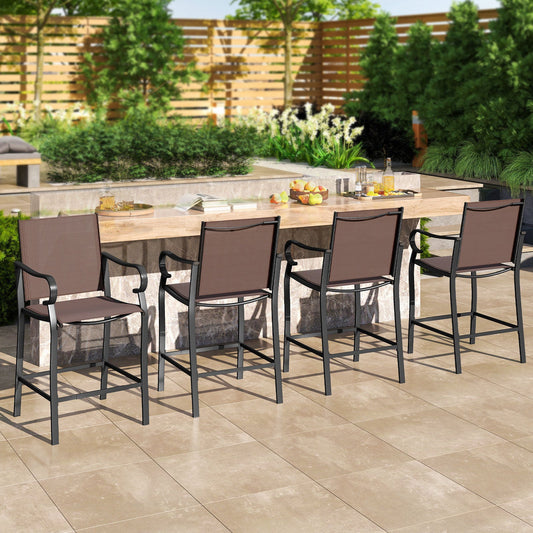 Outdoor Counter Height Bar Stools Set of 4 with Breathable Mesh Fabric - Tampa Home & Garden Store