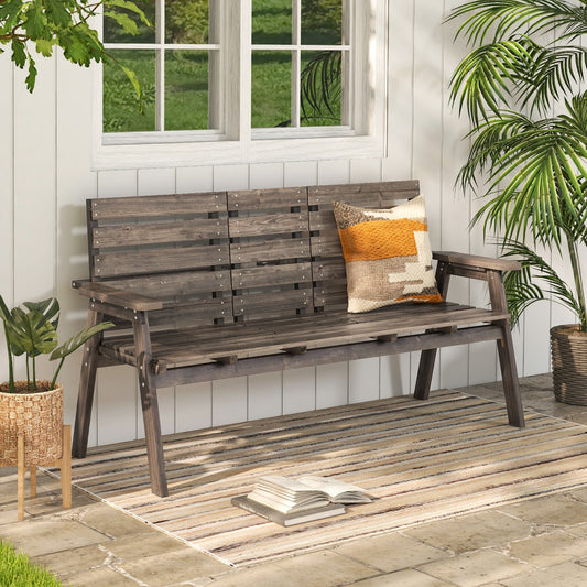 Outdoor Fir Wood Bench with Foldable Middle Table-Gray - Tampa Home & Garden Store