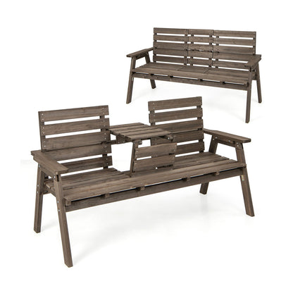 Banco de madera de abeto para exteriores con mesa central plegable - Gris