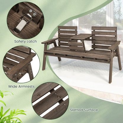 Banco de madera de abeto para exteriores con mesa central plegable - Gris