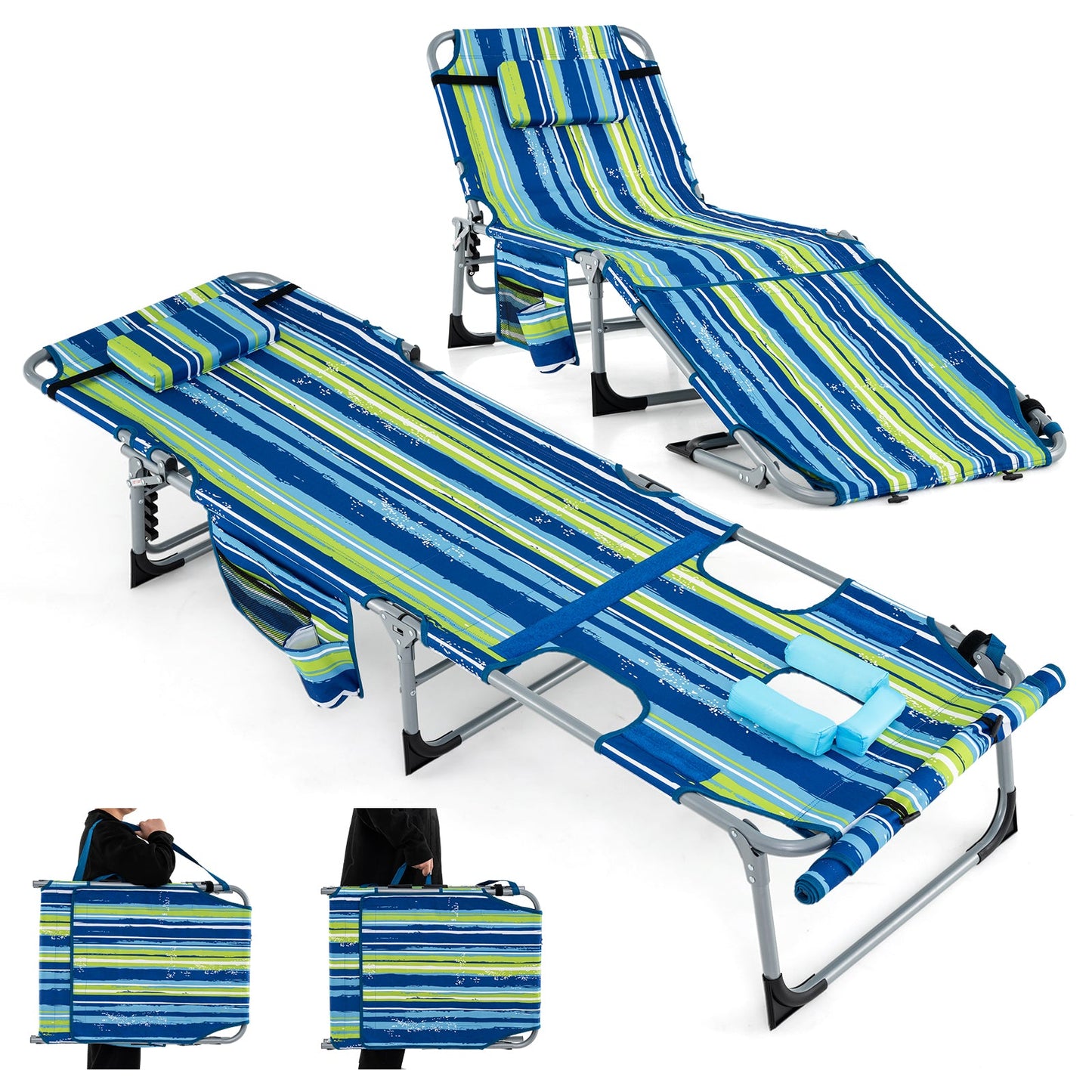 Sillón reclinable plegable de exterior de 5 posiciones - Azul