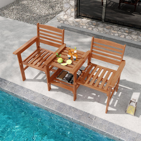 Outdoor Patio Wood 2-Seat Conversation Set with Coffee Table and Umbrella Hole - Tampa Home & Garden Store