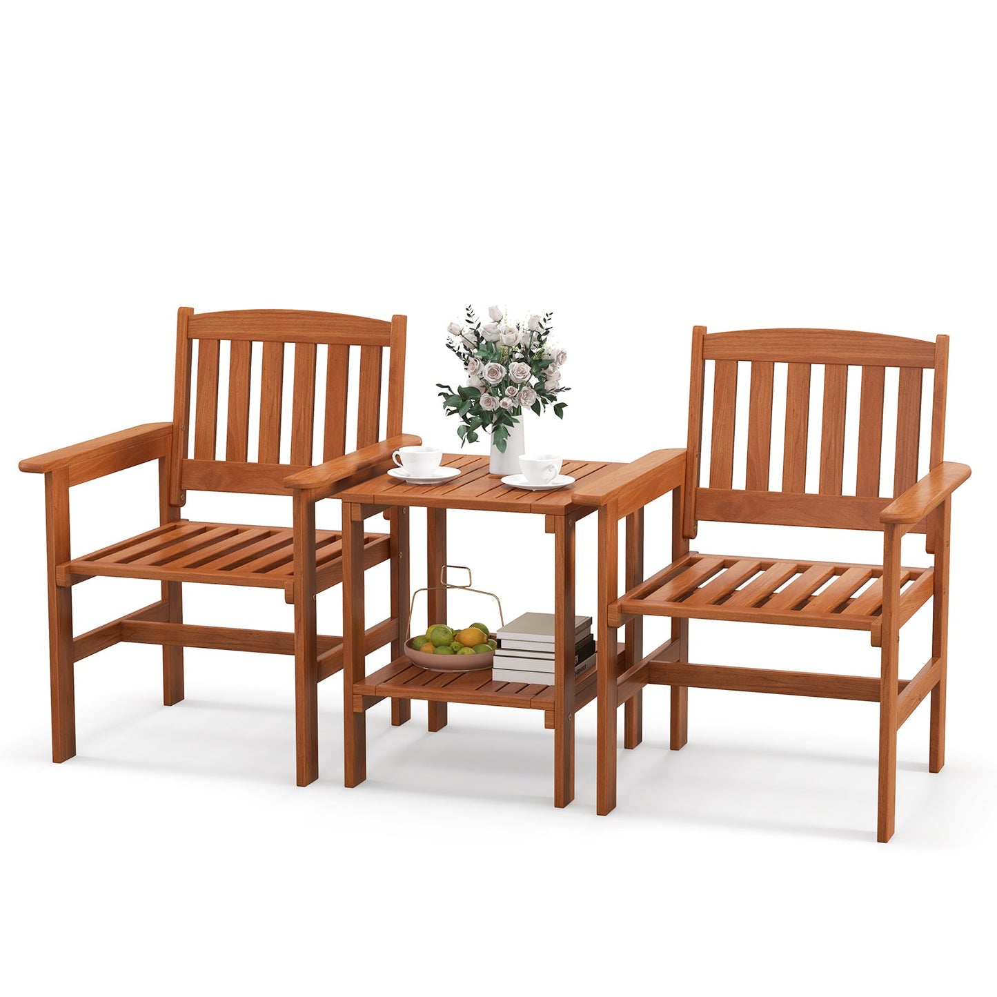 Juego de 3 piezas de mesa de bistró y sillas para patio con agujero para sombrilla
