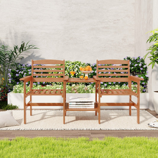 Outdoor Patio Wood 2-Seat Conversation Set with Coffee Table and Umbrella Hole - Tampa Home & Garden Store