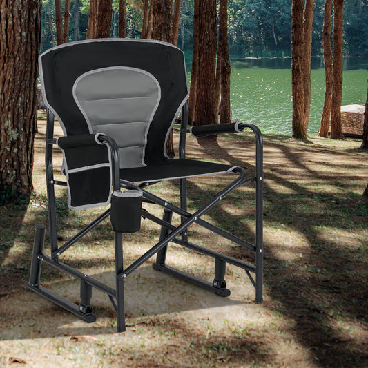 Outdoor Rocker Camping Chair with Dual Springs and Padded Back-Black - Tampa Home & Garden Store