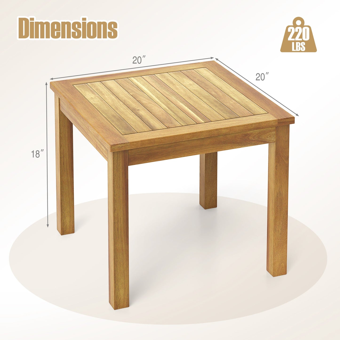 Mesa auxiliar de exterior, madera de teca, mesa auxiliar cuadrada para patio, para aperitivos o café