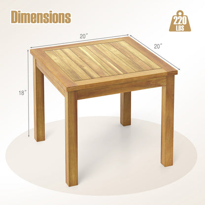 Mesa auxiliar de exterior, madera de teca, mesa auxiliar cuadrada para patio, para aperitivos o café