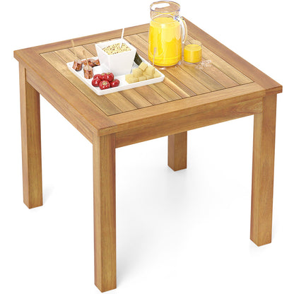 Mesa auxiliar de exterior, madera de teca, mesa auxiliar cuadrada para patio, para aperitivos o café