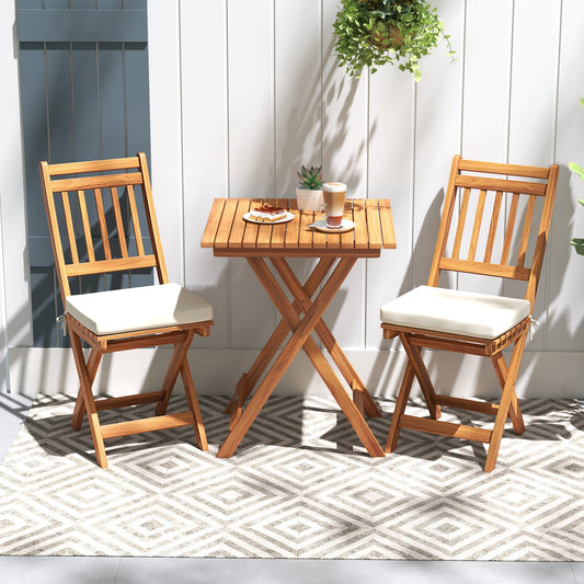 Outdoor Wood Bistro Set with Soft Seat Cushions and Table-White - Tampa Home & Garden Store