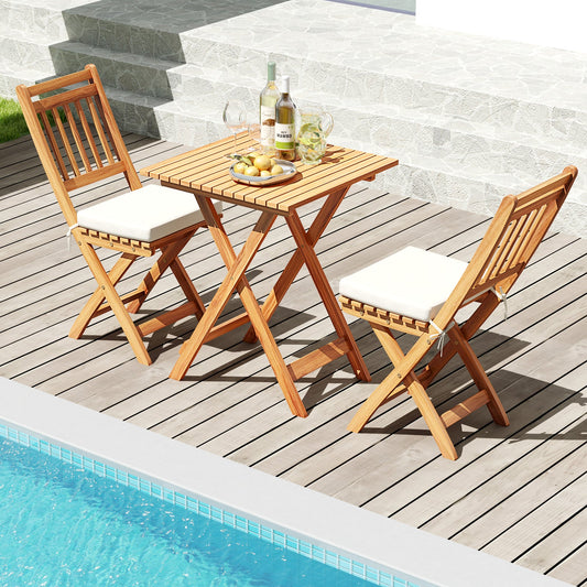 Outdoor Wood Bistro Set with Soft Seat Cushions and Table-White - Tampa Home & Garden Store