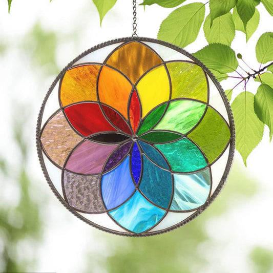 Glass Flower Wind Spinner Stevvex rainbow stained-glass petals for garden on Tampa Home & Garden Store