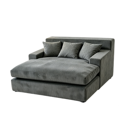 Oversized corduroy L-shaped modular sofa with chaise gray upholstery and throw pillows on Tampa Home & Garden Store