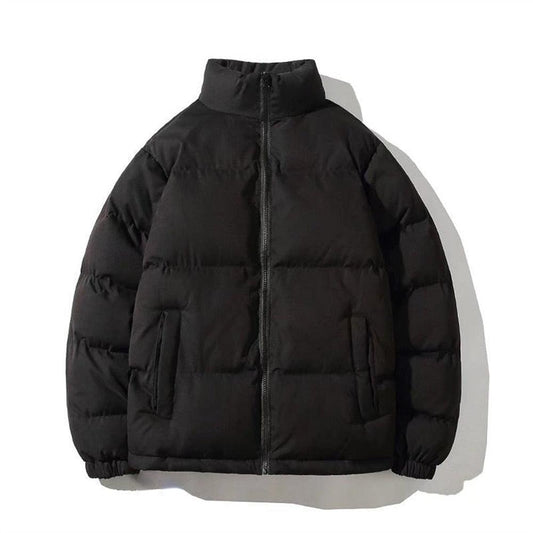Puffer jacket oversized black unisex zip-front with high collar, quilted warmth coat on Tampa Home & Garden Store