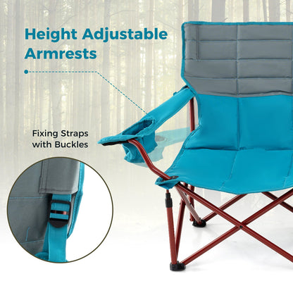 Oversized camping chair folding loveseat with cup holders and thick padding in blue on Tampa Home & Garden Store