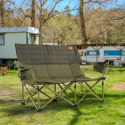 Oversized camping chair loveseat by GemGear with cup holders and thick padding in green on Tampa Home & Garden Store