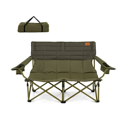 GemGear folding camping loveseat chair with thick padding olive green, cup holders and carry bag on Tampa Home & Garden Store