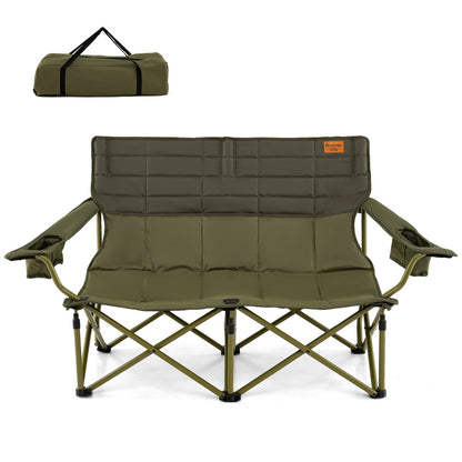 Oversized camping chair folding loveseat with cup holders and thick padding olive green by Costway on Tampa Home & Garden Store