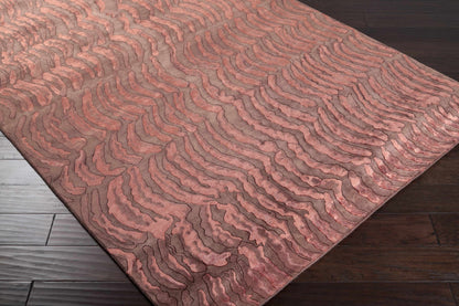 Owanka Area Carpet rug by Boutique Rugs with coral pink raised pattern on taupe background on Tampa Home & Garden Store