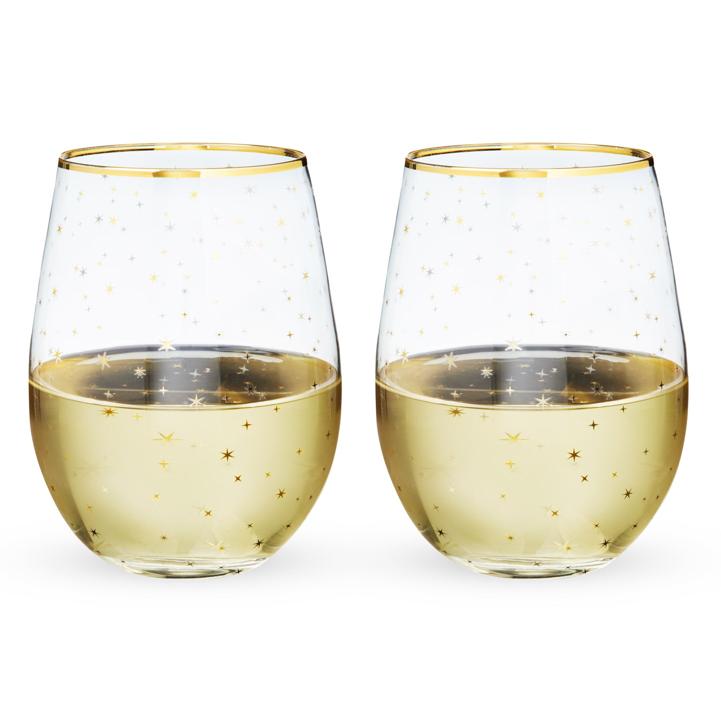 Starlight Stemless Wine Glasses And Gold Rim
