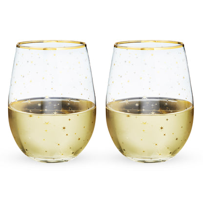 Starlight Stemless Wine Glasses And Gold Rim