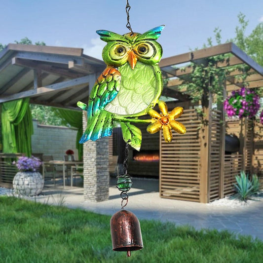 Owl Wind Chimes Pendants Glass Bell for Garden