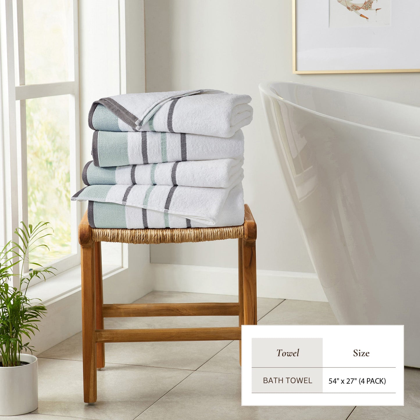 Soft Cotton Bath Towel Set and Stripe Detail