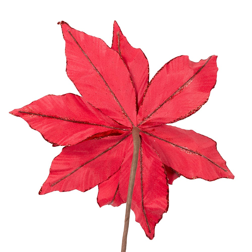 Poinsettia en velours rouge pailleté - 35,5 cm