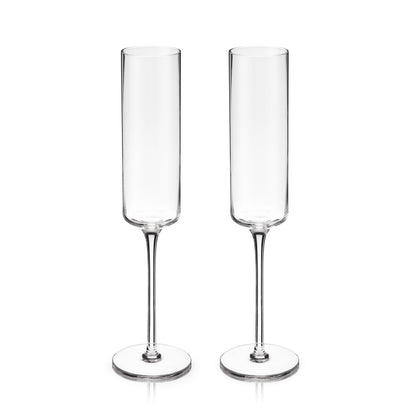 Square Lead Crystal Champagne Flute Set of Two