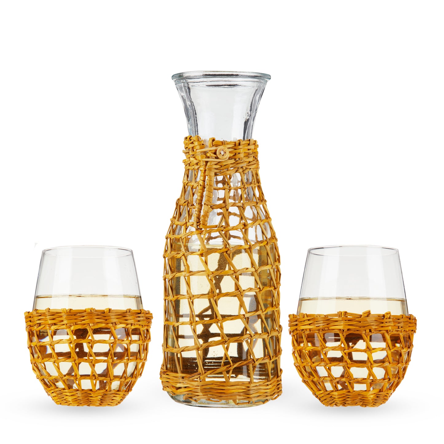 Island Carafe and Two Stemless Glasses Set