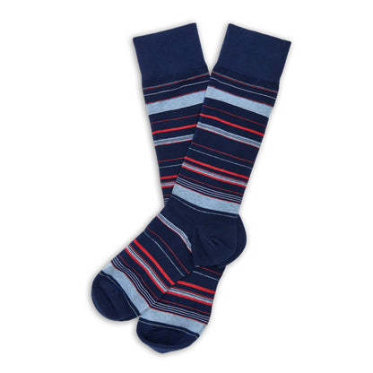 Oxford Dress Sock 3-Pack DeadSoxy navy striped socks with red and light blue stripes on Tampa Home & Garden Store