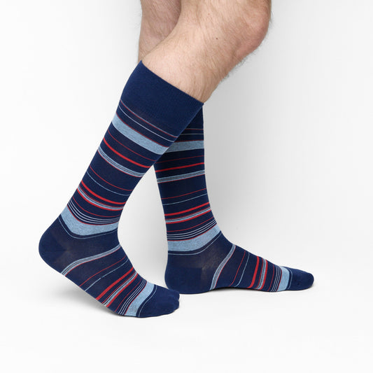 Oxford Dress Sock 3-Pack DeadSoxy team colorways navy with red and light blue stripes on Tampa Home & Garden Store