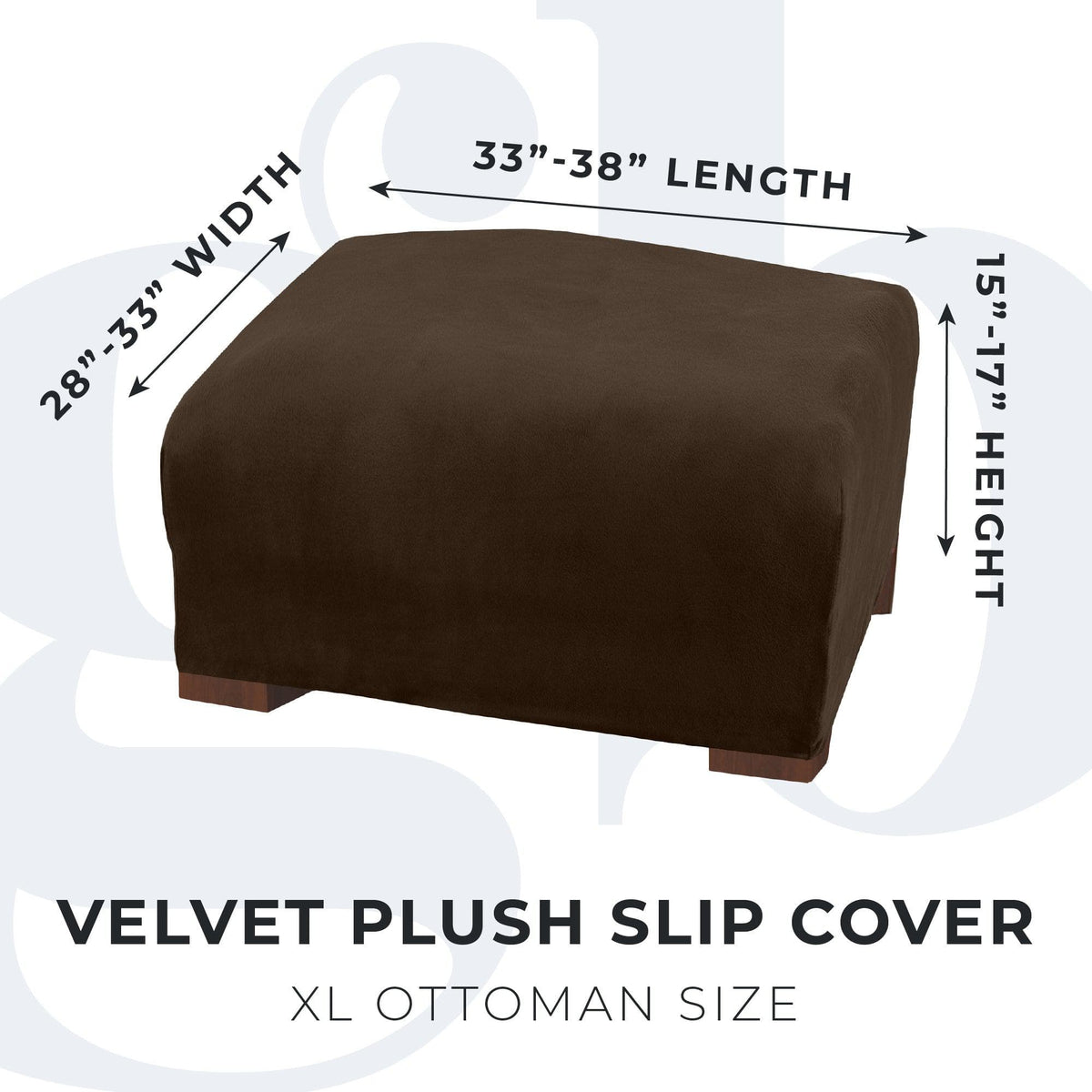 Velvet Stretch Slipcover Gale Collection for XL ottoman by Great Bay Home in brown velvet on Tampa Home & Garden Store