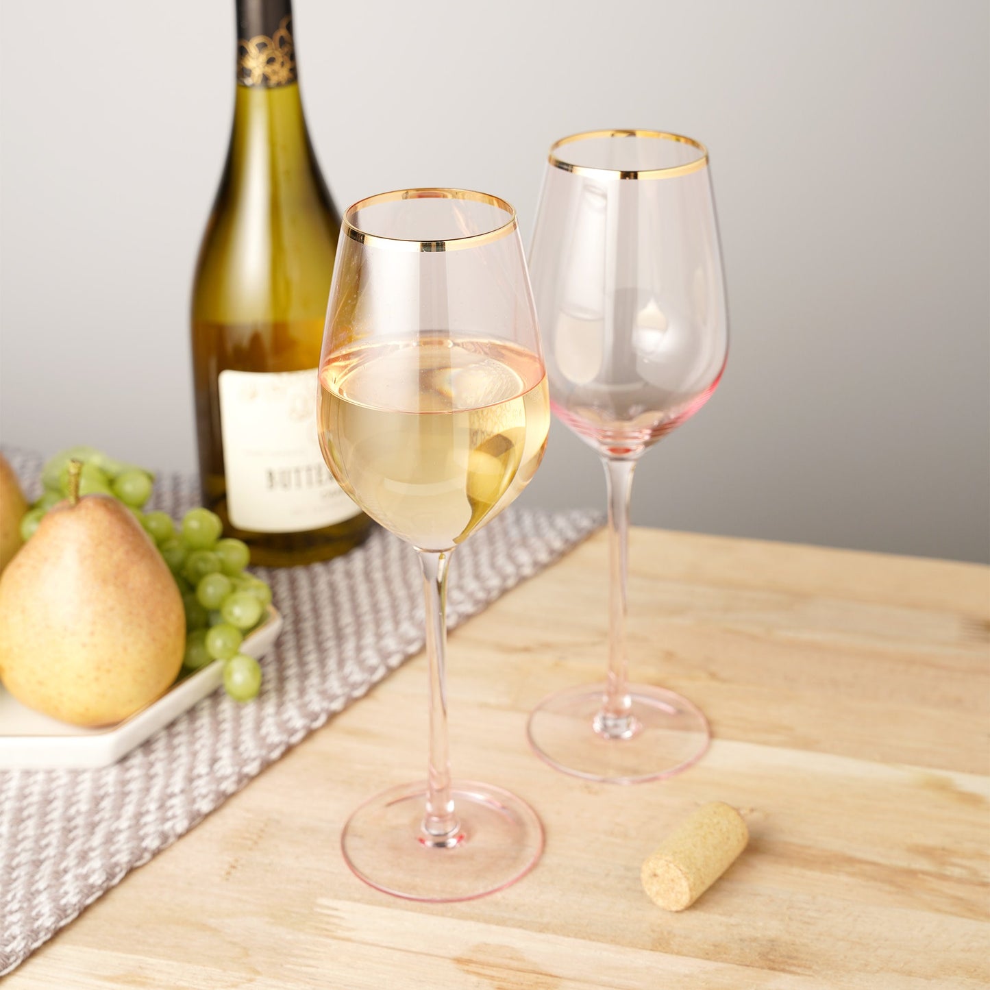 Rose Crystal Wine Glasses with Gold Rim Set