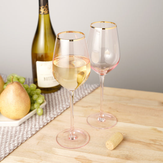 Rose Crystal Wine Glasses with Gold Rim Set
