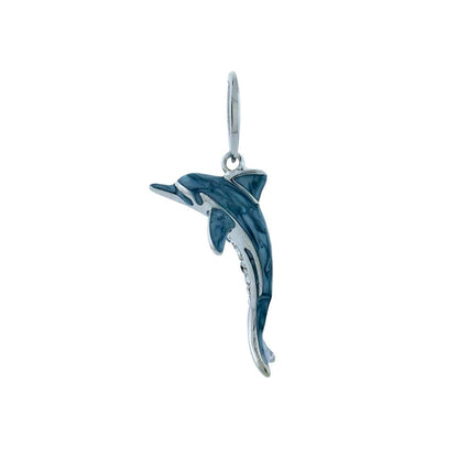 Eau Dolphin pendant in blue enamel with silver detailing, sea life pendant on Tampa Home & Garden Store