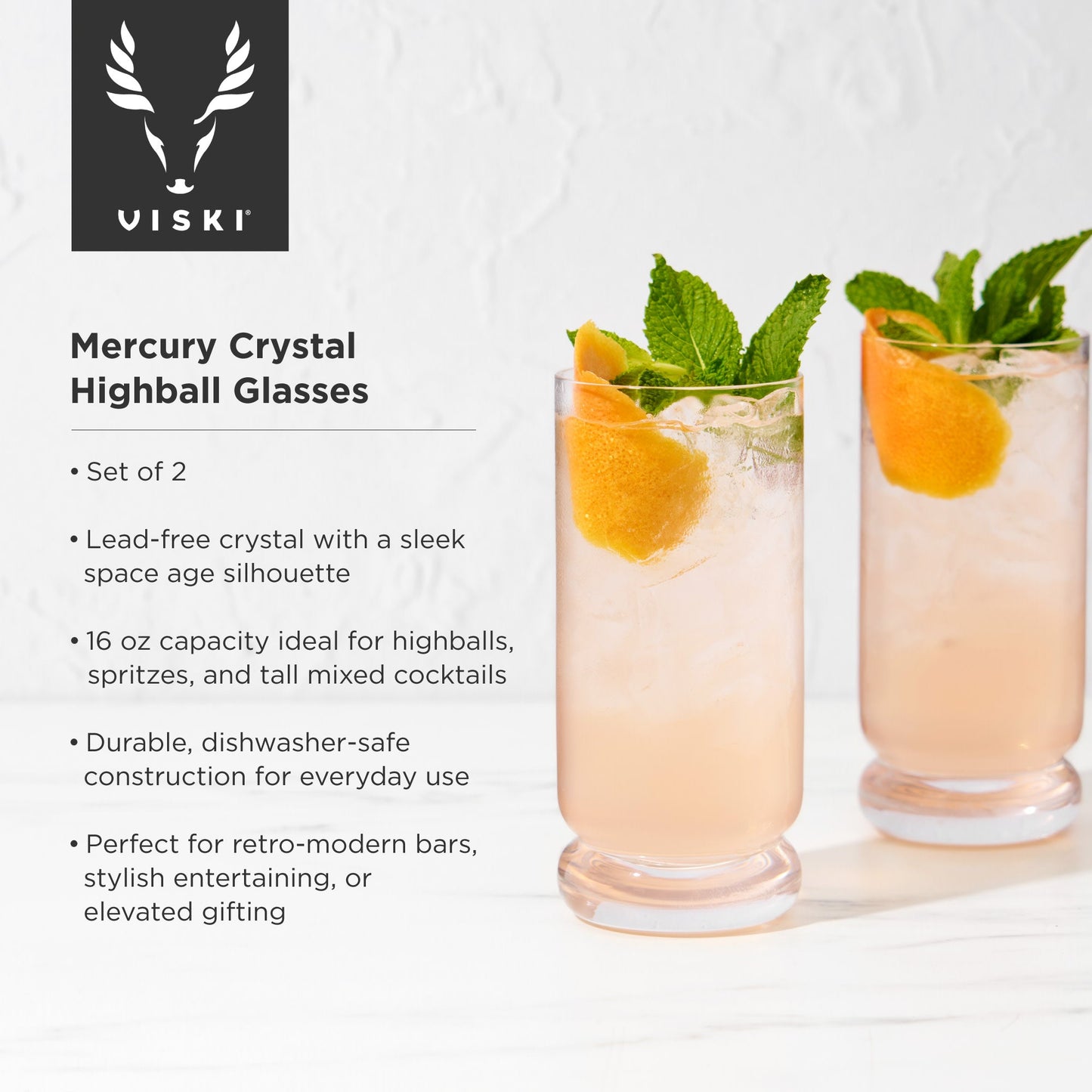 Mercury Crystal Highball Glasses Set of Two