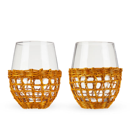 Set of Two Coastal and Stemless Wine Glasses
