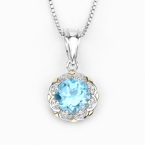 Pendant with Swiss blue topaz and white diamonds in yellow gold and sterling silver on Tampa Home & Garden Store