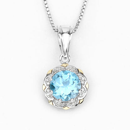 Pendant with Swiss blue topaz and white diamonds in yellow gold and sterling silver on Tampa Home & Garden Store