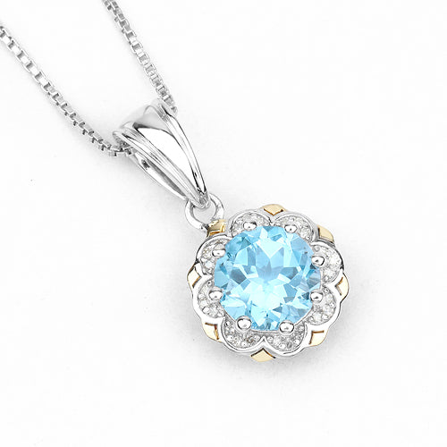 Pendant featuring 2.32ct Swiss Blue Topaz with diamonds in two-tone yellow gold and silver on Tampa Home & Garden Store