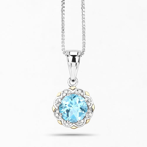Pendant with 2.32ct blue topaz, diamonds, 14K yellow gold over .925 silver on silver chain on Tampa Home & Garden Store