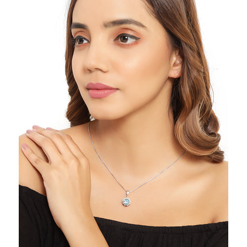 Pendant 2.32 ct Swiss blue topaz with white diamonds in 14K yellow gold and sterling silver on Tampa Home & Garden Store