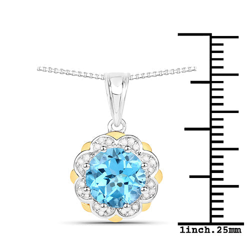 Pendant: 2.32 ct Swiss Blue Topaz with diamond halo in 14K yellow gold over sterling silver on Tampa Home & Garden Store