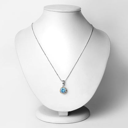 2.32ct Swiss blue topaz halo pendant with white diamonds on a silver chain by Bids.com on Tampa Home & Garden Store