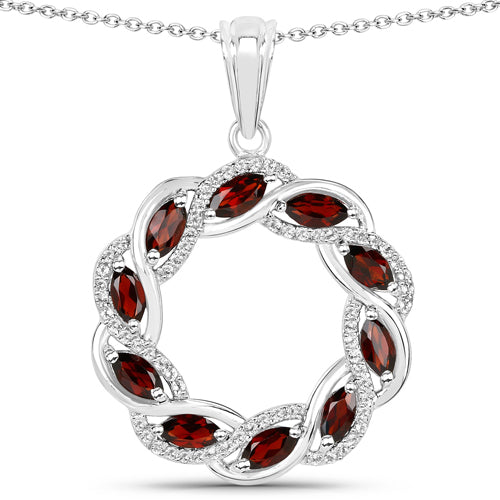 Pendant 2.33 Carat Garnet and White Topaz in .925 Sterling Silver circular linked-ring design on Tampa Home & Garden Store