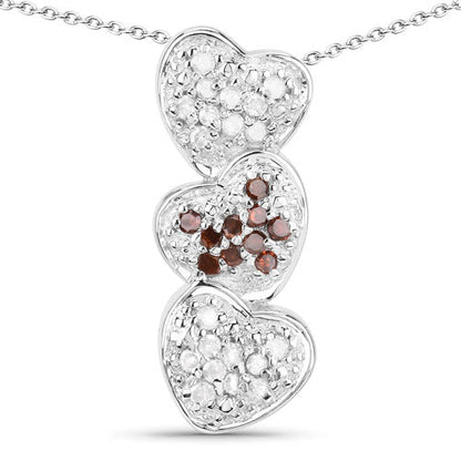 Three-heart pendant in .925 sterling silver with red and white diamonds on chain on Tampa Home & Garden Store