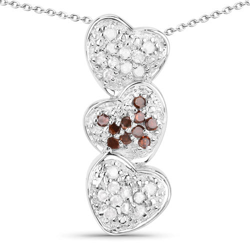 Three-heart pendant in .925 sterling silver with red and white diamonds on chain on Tampa Home & Garden Store