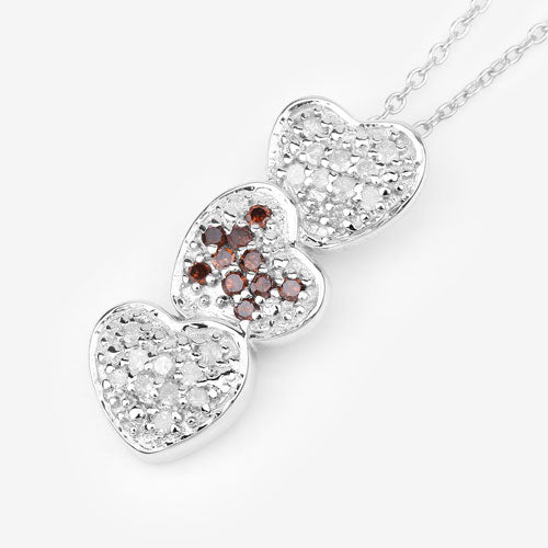 Three-heart pendant with 0.45ct red and white diamonds in .925 sterling silver on chain on Tampa Home & Garden Store