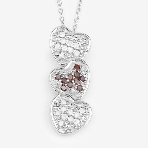Three-heart pave pendant by Bids.com in .925 sterling silver with red and white diamonds on Tampa Home & Garden Store