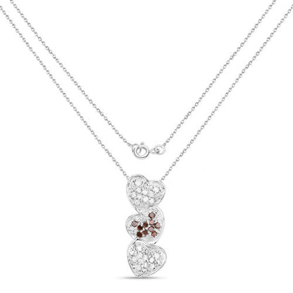 Three-heart pendant necklace Bids.com .925 sterling silver with white and red diamonds on Tampa Home & Garden Store